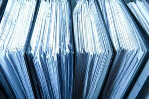 Binders of documents ready to be destroyed by DataSafe in Portland OR