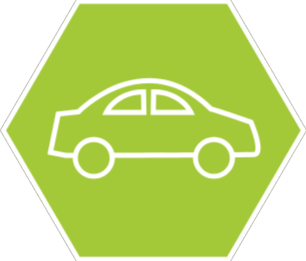 Auto dealership icon on a green hexagonal background