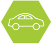 Auto dealership icon on a green hexagonal background