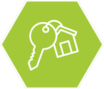 Real Estate icon on a green hexagonal background